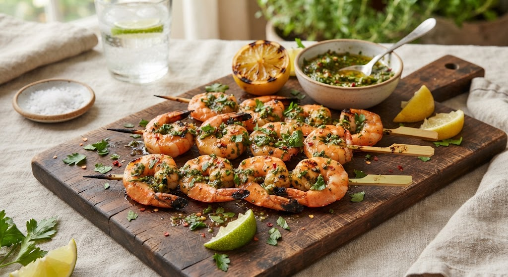 Spicy Chimichurri Shrimp Skewers